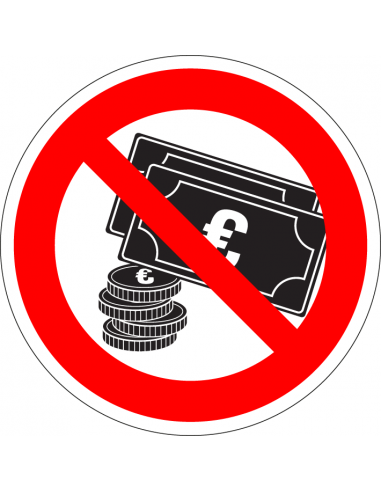 Niet met contant geld betalen sticker , rood zwart wit, pictogram geld