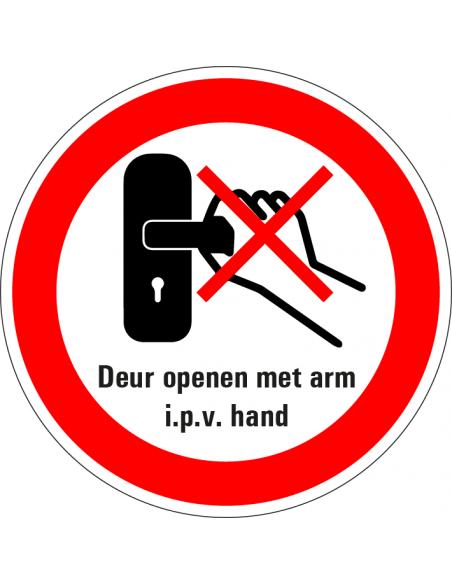 Deur openen met arm i.p.v. hand sticker, rood wit zwart, arm