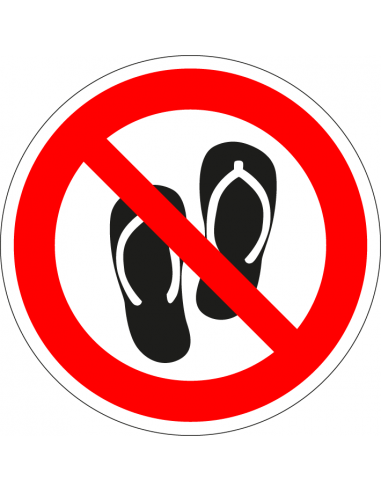 Slippers dragen verboden sticker , rood zwart wit, pictogram slippers