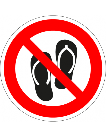 Slippers dragen verboden sticker , rood zwart wit, pictogram slippers