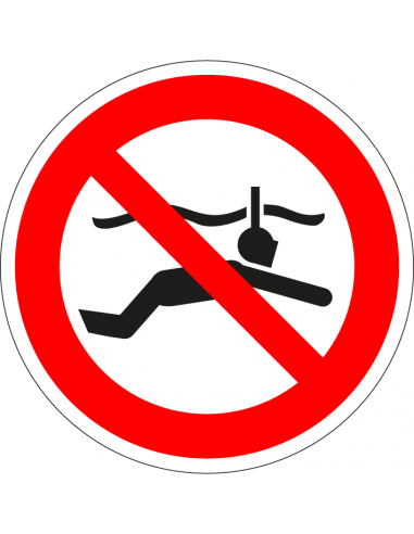 Verboden te snorkelen sticker, ISO 7010, P050, rood wit, snorkelen verboden pictogram, symbool persoon aan het snorkelen, rond