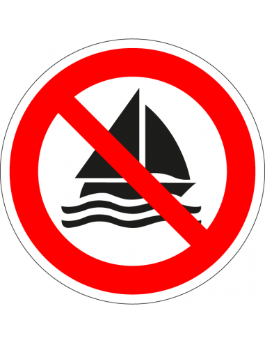 Verboden te zeilen bord, kunststof, P053, rood wit, zeilen verboden pictogram, symbool zeilboot, rond, ISO 7010