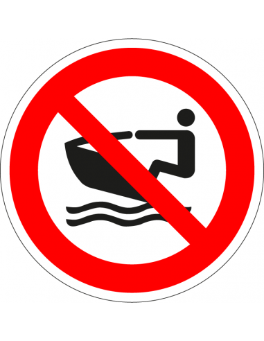 Waterscooters verboden bord, kunststof, P057, rood wit, waterscooter verboden pictogram, symbool waterscooter, rond, ISO 7010