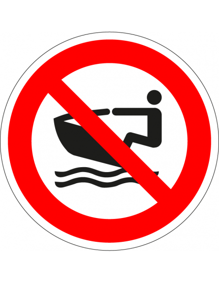 Waterscooters verboden bord, kunststof, P057, rood wit, waterscooter verboden pictogram, symbool waterscooter, rond, ISO 7010