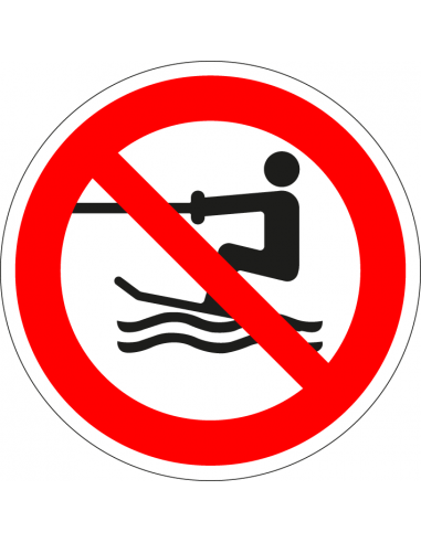 Geen voortgetrokken wateractiviteiten sticker, ISO 7010, P058, rood wit