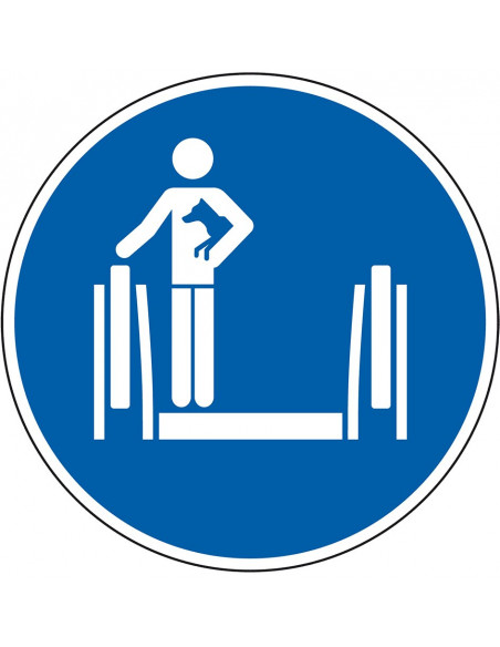 Honden dragen bord, kunststof, rond, blauw wit, persoon hond dragen pictogram