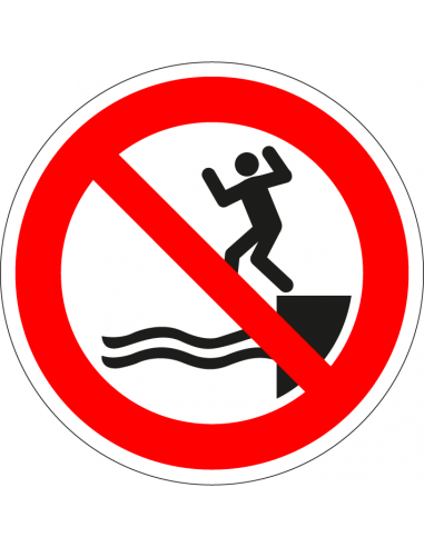 Verboden in het water te springen bord, kunststof, P061, rood wit, IS0 7010, rond