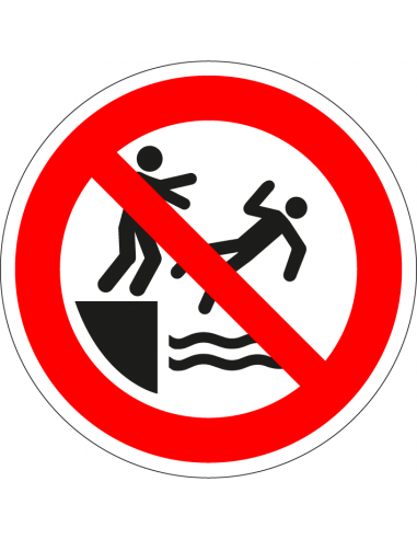 Verboden in het water te duwen sticker, ISO 7010, P062, rood wit, pictogram vallen in water