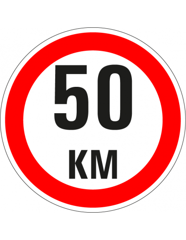 Maximaal 50 km sticker, rood wit, tekst 50 km, rond