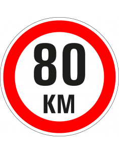 Maximaal 80 km sticker, rood wit, tekst 80 km, rond