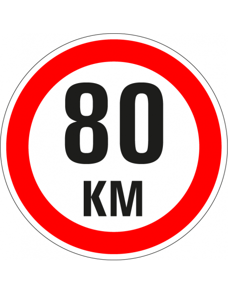 Maximaal 80 km sticker, rood wit, tekst 80 km, rond