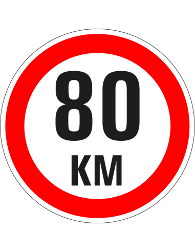 Maximaal 80 km bord, kunststof, rood wit, tekst 80 km, rond