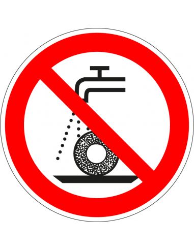 Verboden nat te slijpen bord, kunststof, P033, ISO 7010, rood wit, rond, nat slijpen symbool