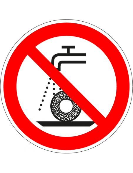 Verboden nat te slijpen bord, kunststof, P033, ISO 7010, rood wit, rond, nat slijpen symbool