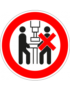 Machine door 1 persoon bedienen bord, kunststof, rood wit, pictogram machine door 1 persoon bedienen, rond