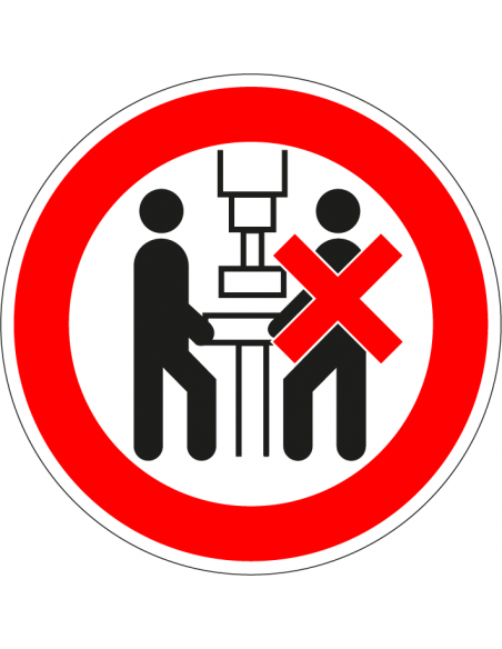 Machine door 1 persoon bedienen bord, kunststof, rood wit, pictogram machine door 1 persoon bedienen, rond