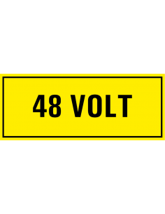 48 volt sticker, geel zwart, rechthoekig