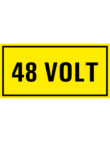 48 volt sticker, geel zwart, rechthoekig