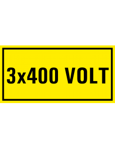 3 x 400 volt sticker, geel zwart, rechthoekig