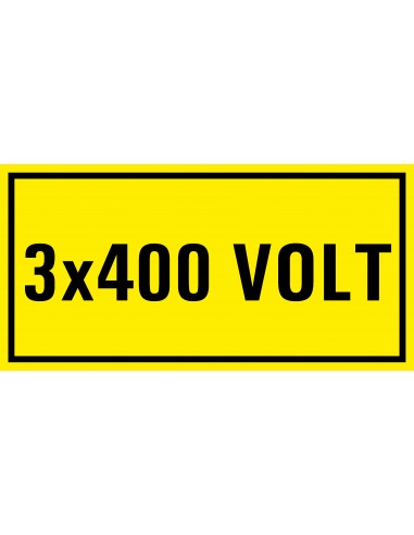 3 x 400 volt sticker, geel zwart, rechthoekig