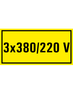 3 x 380/220V sticker, geel zwart, rechthoekig