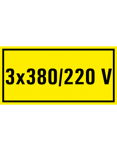 3 x 380/220V sticker, geel zwart, rechthoekig