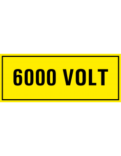 6000 volt sticker, geel zwart, rechthoekig