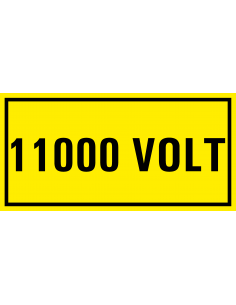 11000 volt sticker, geel zwart, rechthoekig