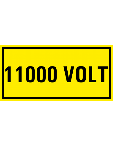 11000 volt sticker, geel zwart, rechthoekig