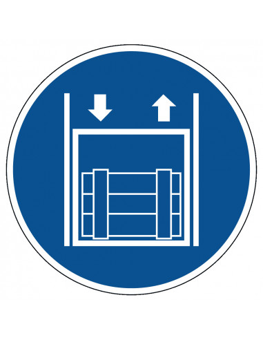 Goederenlift verplicht te gebruiken bord, kunststof, blauw wit, rond, goederenlift pictogram