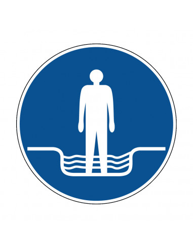 Voetbad verplicht bord, kunststof, blauw wit, pictogram voetbad, rond