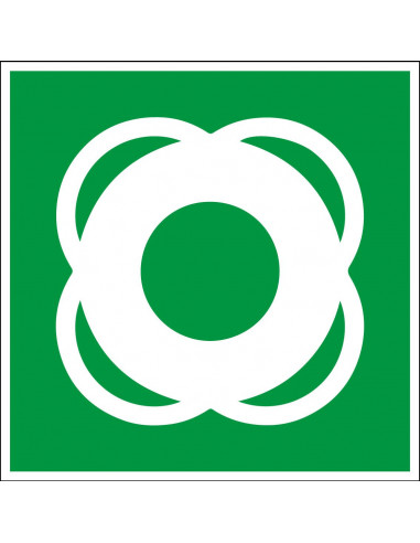 Reddingsboei bord, kunststof, E040, ISO 7010, vierkant, groen wit, reddingsboei pictogram