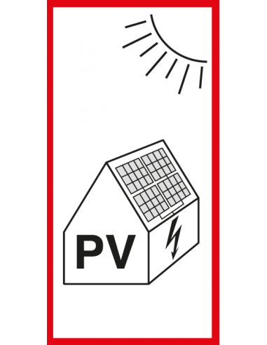 PV installatie bord, kunststof, PV panelen pictogram, rood wit, rechthoek