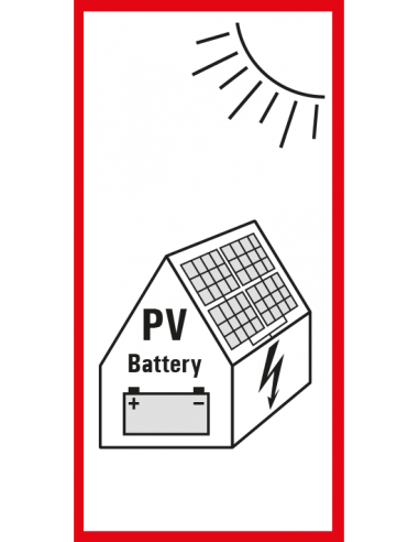 Sticker PV installatie, nieuw, fotovoltaïsche zonnepanelen pictogram, rood wit, rechthoek