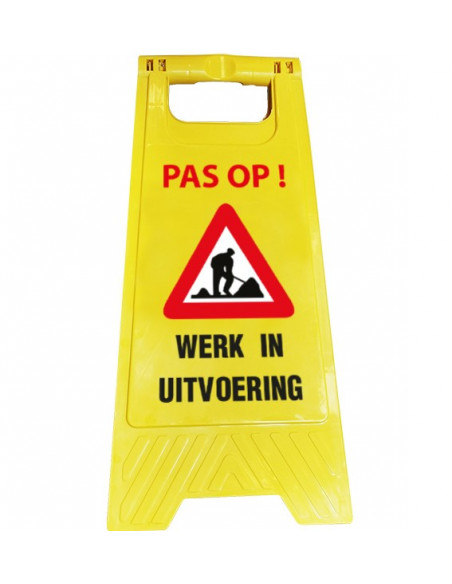 A-bord pas op werk in uitvoering, inklapbaar, dubbelzijdig, Nederlandse tekst, geel zwart rood wit