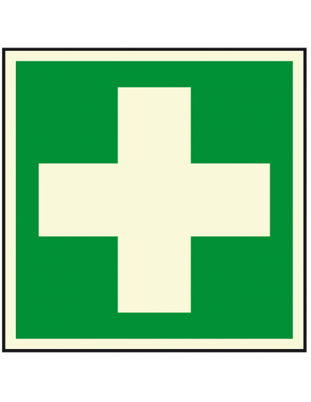 Lichtgevend EHBO bord, kunststof, E003, groen wit, symbool EHBO, wit kruis, vierkant, ISO 7010