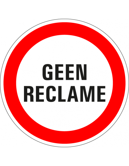 Geen reclame sticker, rood wit, tekst geen reclame, rond