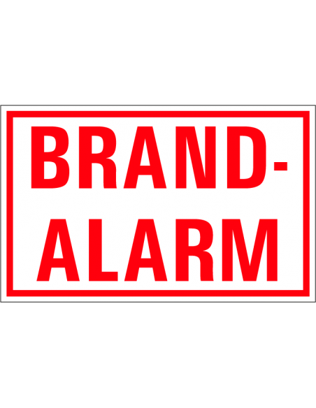Brandalarm tekststicker, Nederlandse tekst, rechthoek, rood wit