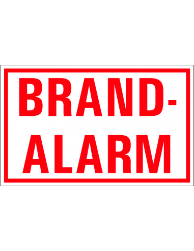 Brandalarm tekststicker, Nederlandse tekst, rechthoek, rood wit