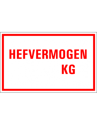 Hefvermogen kg tekstbord, kunststof, rechthoek, rood wit, Nederlandse tekst