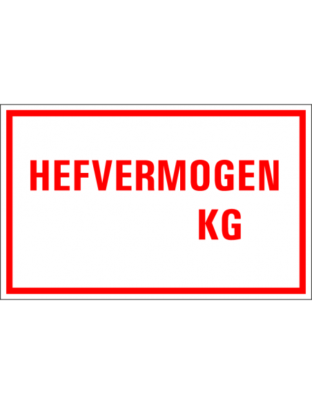 Hefvermogen kg tekstbord, kunststof, rechthoek, rood wit, Nederlandse tekst
