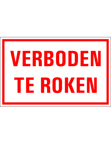 Verboden te roken tekstbord, kunststof, Nederlandse tekst, rechthoek, rood wit
