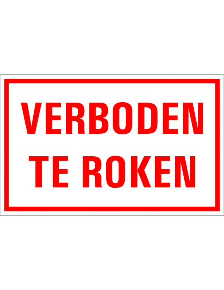 Verboden te roken tekstbord, kunststof, Nederlandse tekst, rechthoek, rood wit