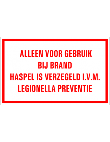 Legionella preventie tekststicker, rood wit, rechthoek, Nederlandse tekst