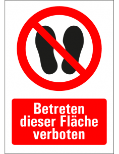 Betreten dieser Fläche verboten tekstbord, kunststof, rood wit zwart, Duitse tekst, rechthoek