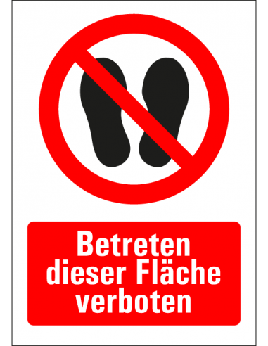 Betreten dieser Fläche verboten tekststicker, rood wit zwart, Duitse tekst, rechthoek