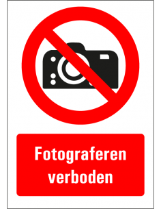 Fotograferen verboden tekstbord, kunststof, rood zwart wit, Nederlandse tekst, rechthoek