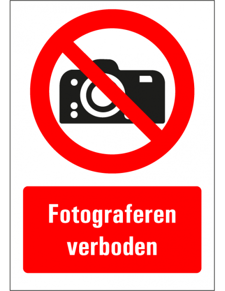 Fotograferen verboden tekstbord, kunststof, rood zwart wit, Nederlandse tekst, rechthoek
