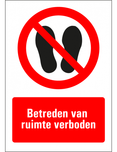 Betreden van ruimte verboden tekststicker, rood zwart wit, Nederlandse tekst, rechthoek