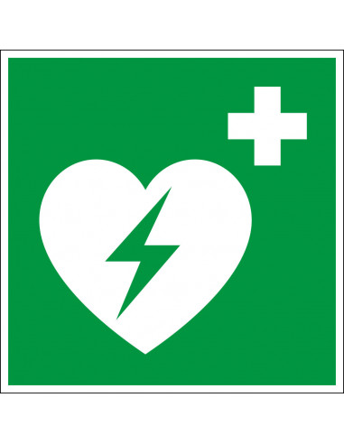 AED bord, kunststof, E010, groen wit, aed pictogram, vierkant